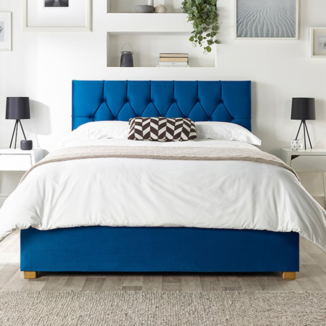 Catherine Lansfield Boutique Single Navy Velvet Ottoman Bed - image 1