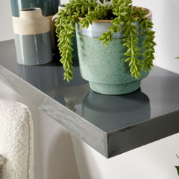 Home Source Cloud Grey Gloss Floating Wall Shelf 60cm Set of 2 - thumbnail 4