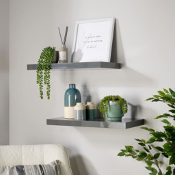 Home Source Cloud Grey Gloss Floating Wall Shelf 60cm Set of 2 - thumbnail 2