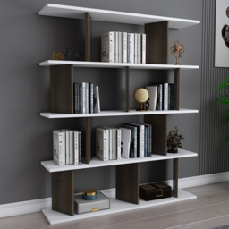 Decorotika Grace White and Walnut 5 Tier Geometric Bookcase