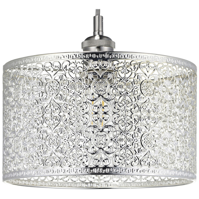 Happy Homewares Moroccan Style Decorated Silver Metal Ceiling Pendant Shade - image 1