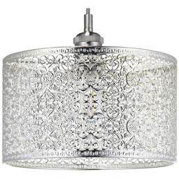 Happy Homewares Moroccan Style Decorated Silver Metal Ceiling Pendant Shade
