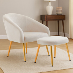 Premier Housewares Yasmeen Beige Chair and Footstool - thumbnail 1