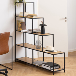 Florence Seaford 4 Shelf Black and Oak Bookcase