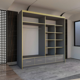 M N Furniture Silora 2 Door 4 Drawer Grey and Gold High Gloss Mirrored Sliding Wardrobe 203cm - thumbnail 3