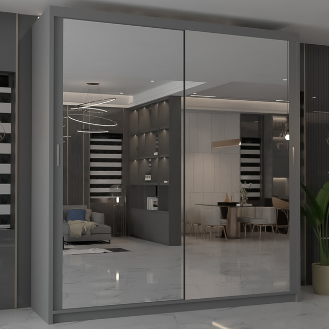 M N Furniture Modern Gala 2 Door Grey Mirrored Sliding Wardrobe 120cm - image 1