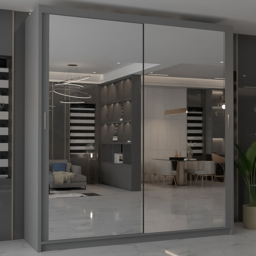 M N Furniture Modern Gala 2 Door Grey Mirrored Sliding Wardrobe 120cm - thumbnail 1