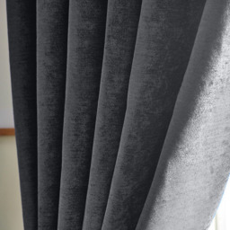 Alan Symonds Chenille Blackout Ring Top Eyelet Curtains Charcoal 117 x 183cm - thumbnail 3
