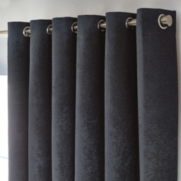 Alan Symonds Chenille Blackout Ring Top Eyelet Curtains Charcoal 117 x 183cm - thumbnail 2