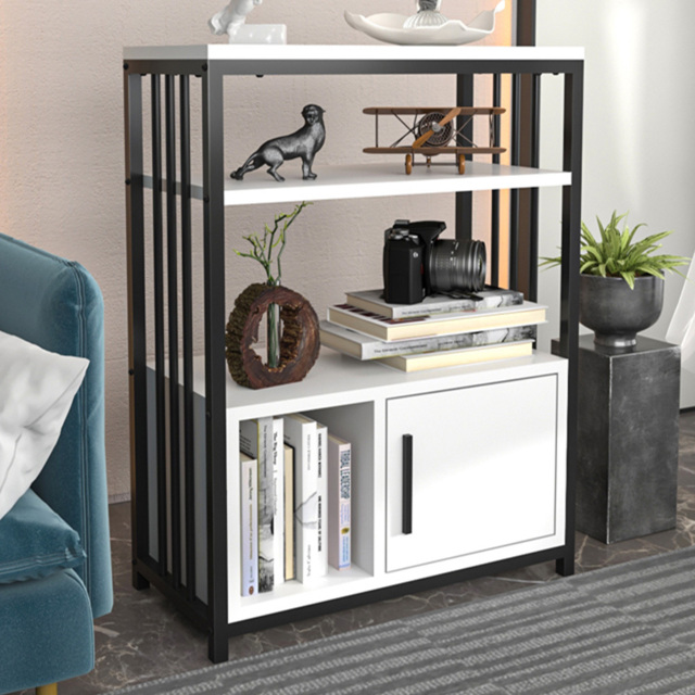 Decorotika Letos White and Black Single Door 3 Tier Bookcase - image 1