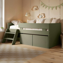 Flair Logan Single 2 Drawer Green Low Sleeper Bed - thumbnail 1