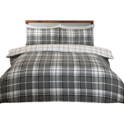 Divante Finest Balmoral Super King Size Grey Check Duvet Set - thumbnail 2