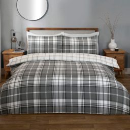 Divante Finest Balmoral Super King Size Grey Check Duvet Set - thumbnail 1