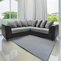 Luxor 5 Seater Black and Grey Jumbo Cord L Shaped Corner Sofa with Scatter Back