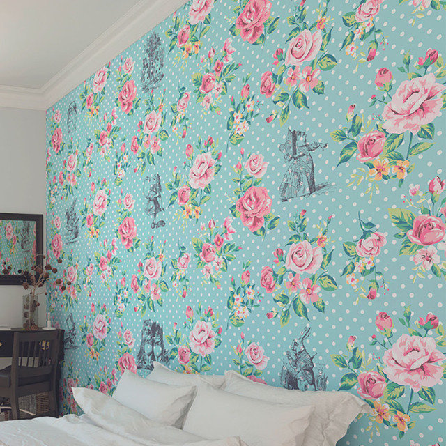 Origin Murals Alice in Wonderland English Rose Print Blue Wall Mural - image 1