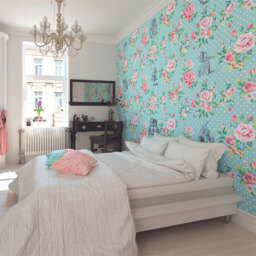 Origin Murals Alice in Wonderland English Rose Print Blue Wall Mural - thumbnail 3