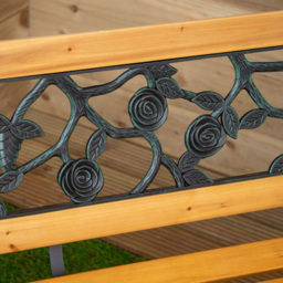 Samuel Alexander 2 Seater Wooden and Cast Iron Rose Design Garden Bench - thumbnail 4