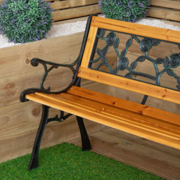 Samuel Alexander 2 Seater Wooden and Cast Iron Rose Design Garden Bench - thumbnail 3