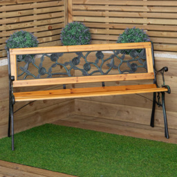 Samuel Alexander 2 Seater Wooden and Cast Iron Rose Design Garden Bench