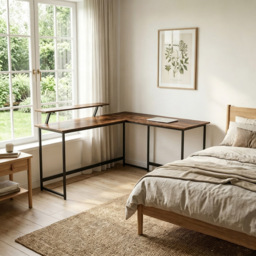 Abrihome Brown Single Shelf Industrial Style L-Shaped Corner Computer Desk - thumbnail 3