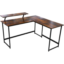 Abrihome Brown Single Shelf Industrial Style L-Shaped Corner Computer Desk - thumbnail 2