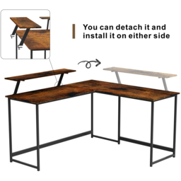 Abrihome Brown Single Shelf Industrial Style L-Shaped Corner Computer Desk - thumbnail 4