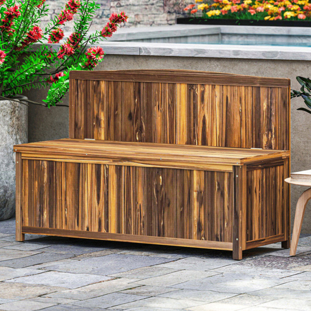 Outsunny Brown Wooden Garden Storage Bench - image 1