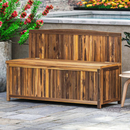 Outsunny Brown Wooden Garden Storage Bench - thumbnail 1