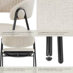 tectake Bedano Greige Padded Dining Chair Set of 2 - thumbnail 4