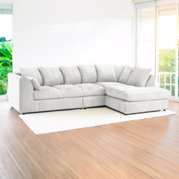 Luxor 5 Seater Silver Jumbo Cord Right Hand L Shaped Corner Sofa with Scatter Back