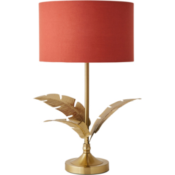 ValueLights Christina Rust Red Drum Shade Gold Palm Leaf Single Stem LED Table Lamp
