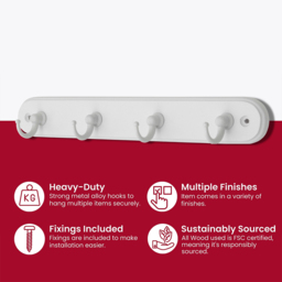 Headbourne White 4 Hook Coat Rail - thumbnail 4