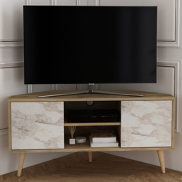 Decorotika Lesson Oud and White Marble Effect 2 Door 2 Shelf Corner TV Unit