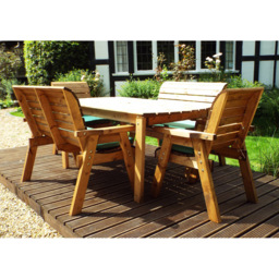 Charles Taylor Solid Wood 6 Seater Rectangular Outdoor Dining Bench Set with Green Cushions - thumbnail 3