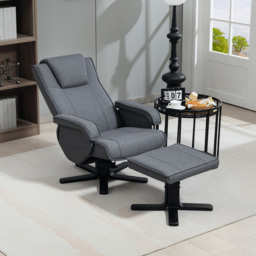 Portland Linen Upholstered Grey Swivel Rocker Recliner Chair with Footstool - thumbnail 3