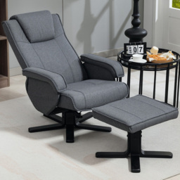 Portland Linen Upholstered Grey Swivel Rocker Recliner Chair with Footstool - thumbnail 1