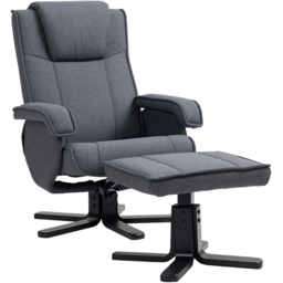 Portland Linen Upholstered Grey Swivel Rocker Recliner Chair with Footstool - thumbnail 2