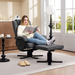 Portland Linen Upholstered Grey Swivel Rocker Recliner Chair with Footstool - thumbnail 4