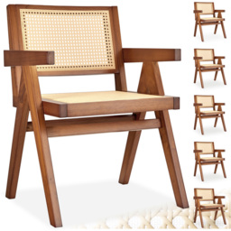 Tectake Lizzy Set of 6 Dark Oak Rattan Dining Chair - thumbnail 2