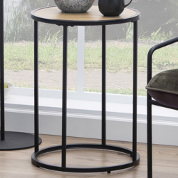 Florence Seaford Oak and Black Metal Round Side Table