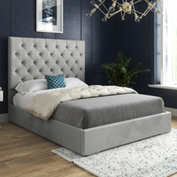 Alma Grey Double Velvet Upholstered Bed Frame with Chesterfield Headboard