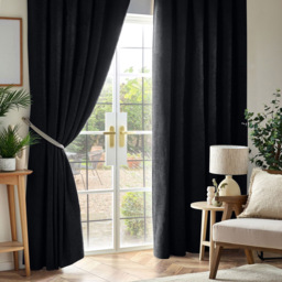 Alan Symonds Chenille Blackout Pencil Pleat Curtains Black 117cm x 183cm
