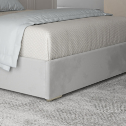 Alison Grey Single Velvet Upholstered Metal Bed Frame with Panelled Headboard - thumbnail 4