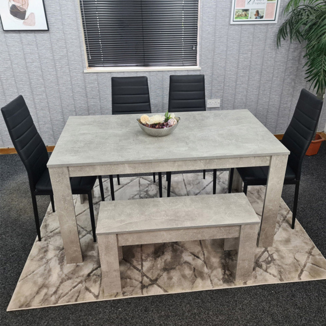 Kosy Koala 6 Seater Faux Leather Dining Bench Set Grey and Black - image 1