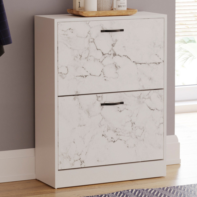 Vida Designs White Marble 2 Drawer Shoe Cabinet - image 1