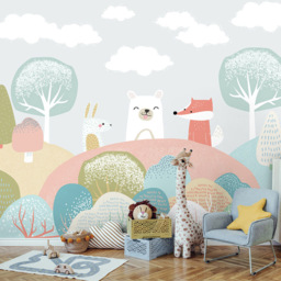 Origin Murals Woodland Friends Grey Wall Mural