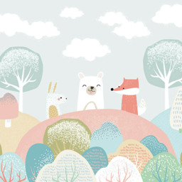 Origin Murals Woodland Friends Grey Wall Mural - thumbnail 2