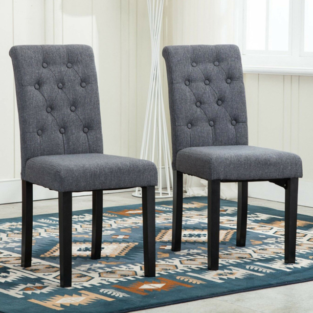 Grey Tufted Button Back Fabric Set of 2 Dining Chair - image 1