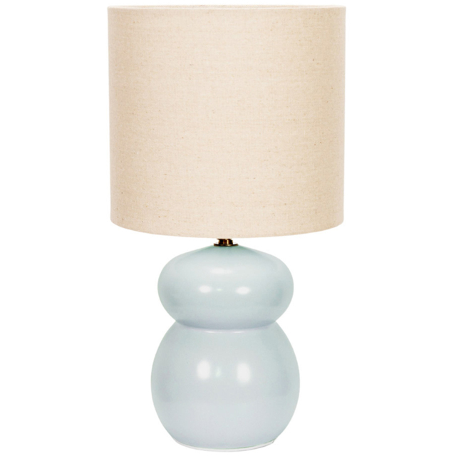 ValueLights Kendal Natural Linen Drum Shade Blue Glazed Ceramic LED Table Lamp - image 1