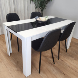 Kosy Koala 4 Seater Faux Leather Gem Pattern Dining Set Black and White